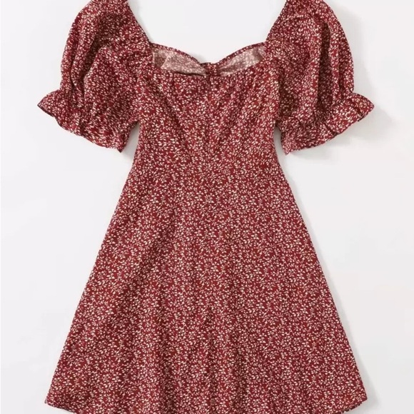 SHEIN Burgundy Floral Puff Sleeve Mini Dress - Picture 2 of 4